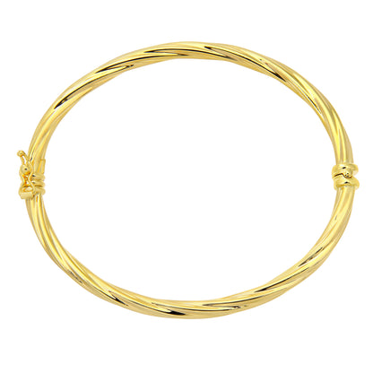 9ct Gold  Round Tube Candy Twist Bangle Bracelet 3mm - BNGAXL1502Y