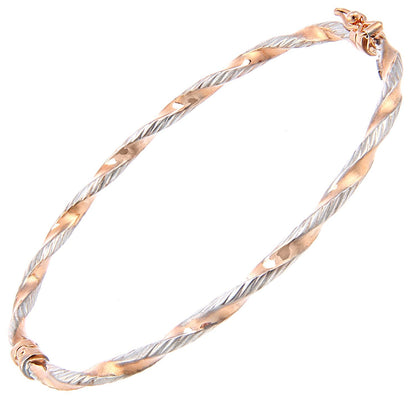 9ct Rose & White Gold  Ribbed Candy Ribbon Twist Bangle Bracelet - BNGAXL1600RW
