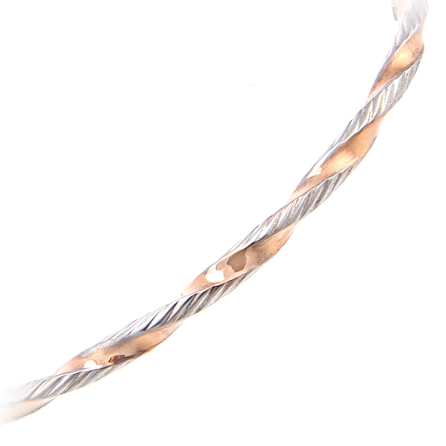 9ct Rose & White Gold  Ribbed Candy Ribbon Twist Bangle Bracelet - BNGAXL1600RW