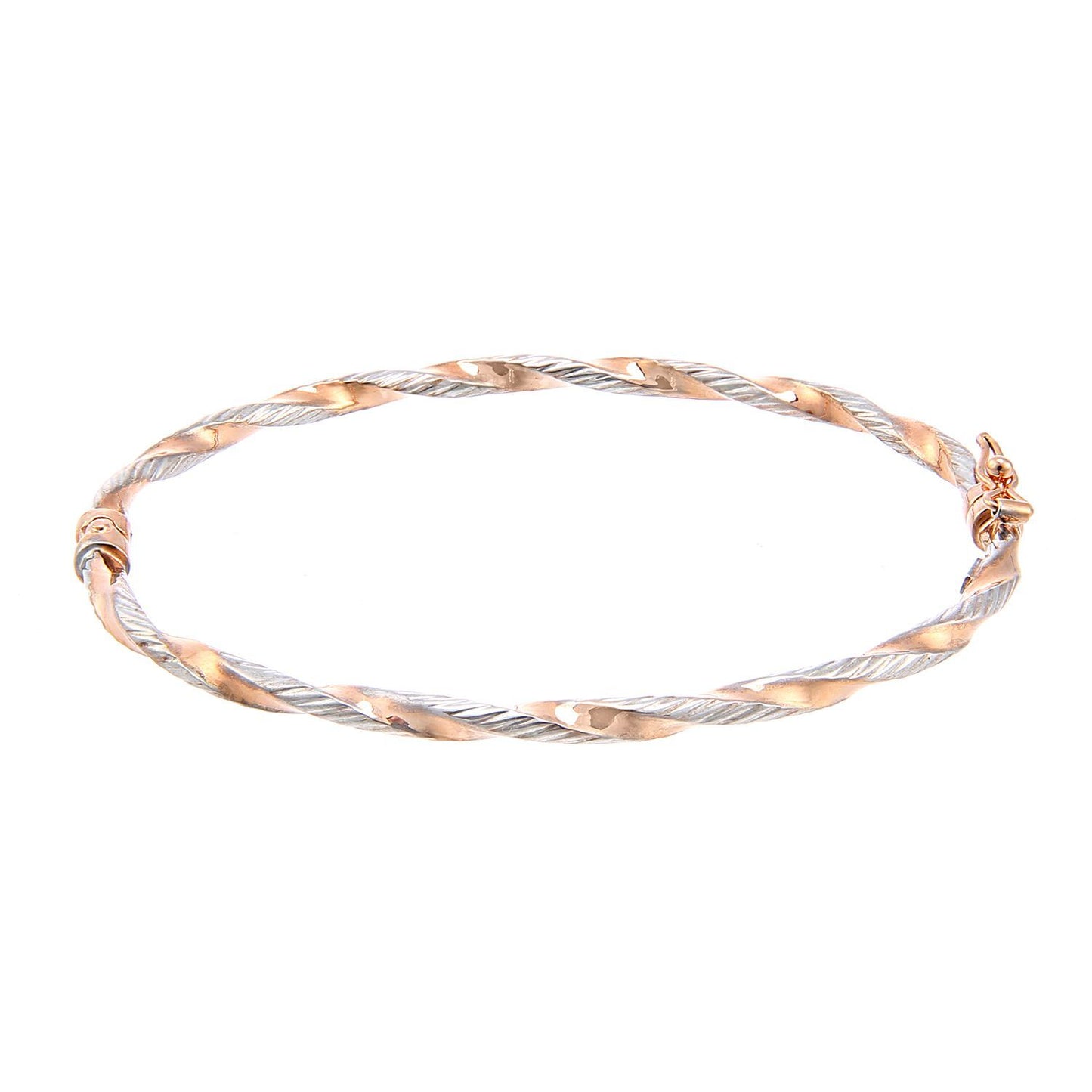9ct Rose & White Gold  Ribbed Candy Ribbon Twist Bangle Bracelet - BNGAXL1600RW