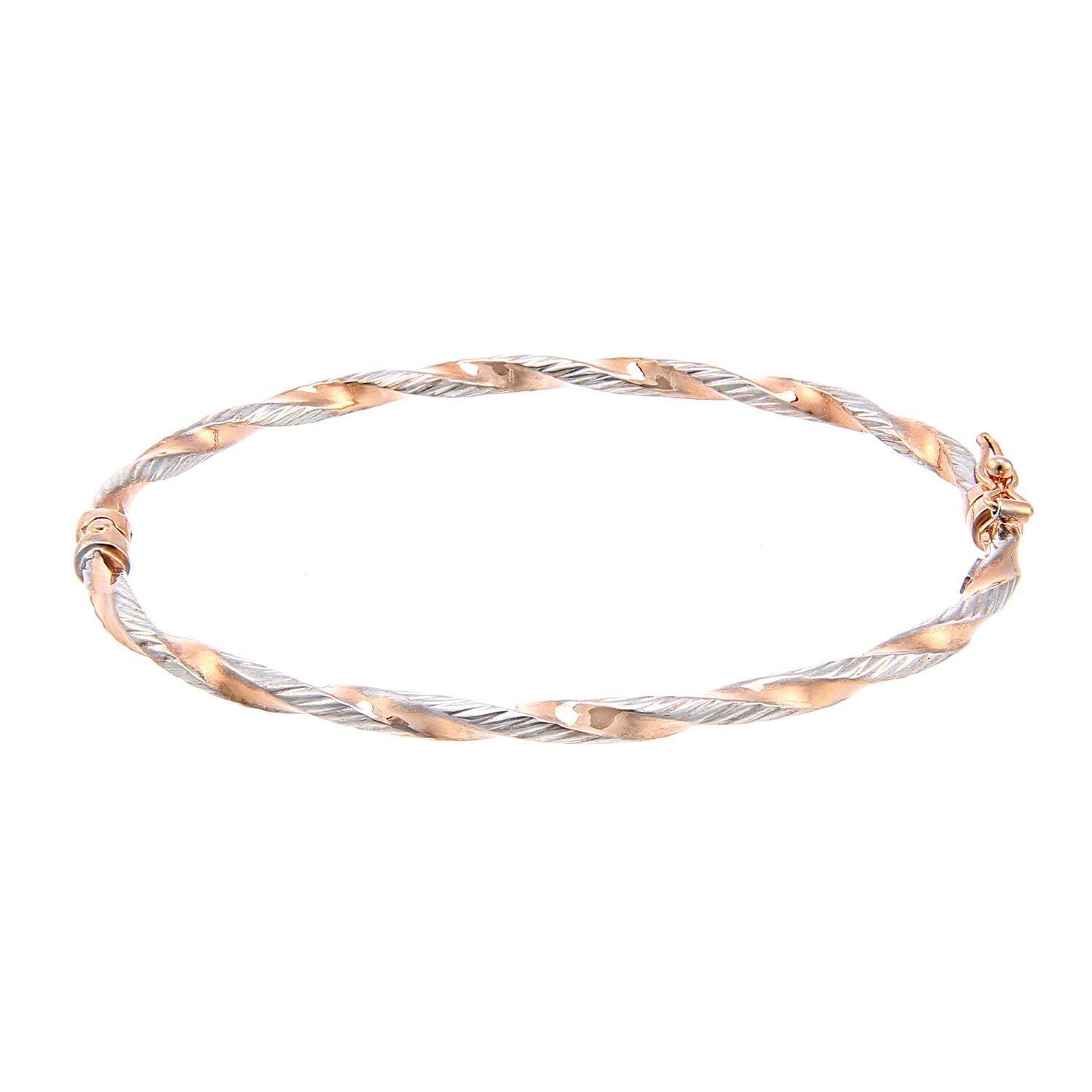 9ct Rose & White Gold  Ribbed Candy Ribbon Twist Bangle Bracelet - BNGAXL1600RW