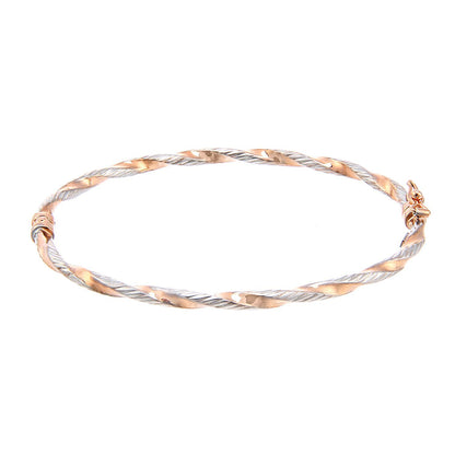 9ct Rose & White Gold  Ribbed Candy Ribbon Twist Bangle Bracelet - BNGAXL1600RW