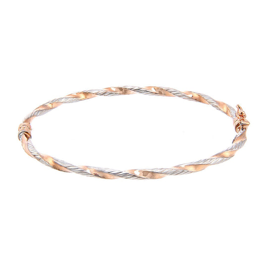 9ct Rose & White Gold  Ribbed Candy Ribbon Twist Bangle Bracelet - BNGAXL1600RW