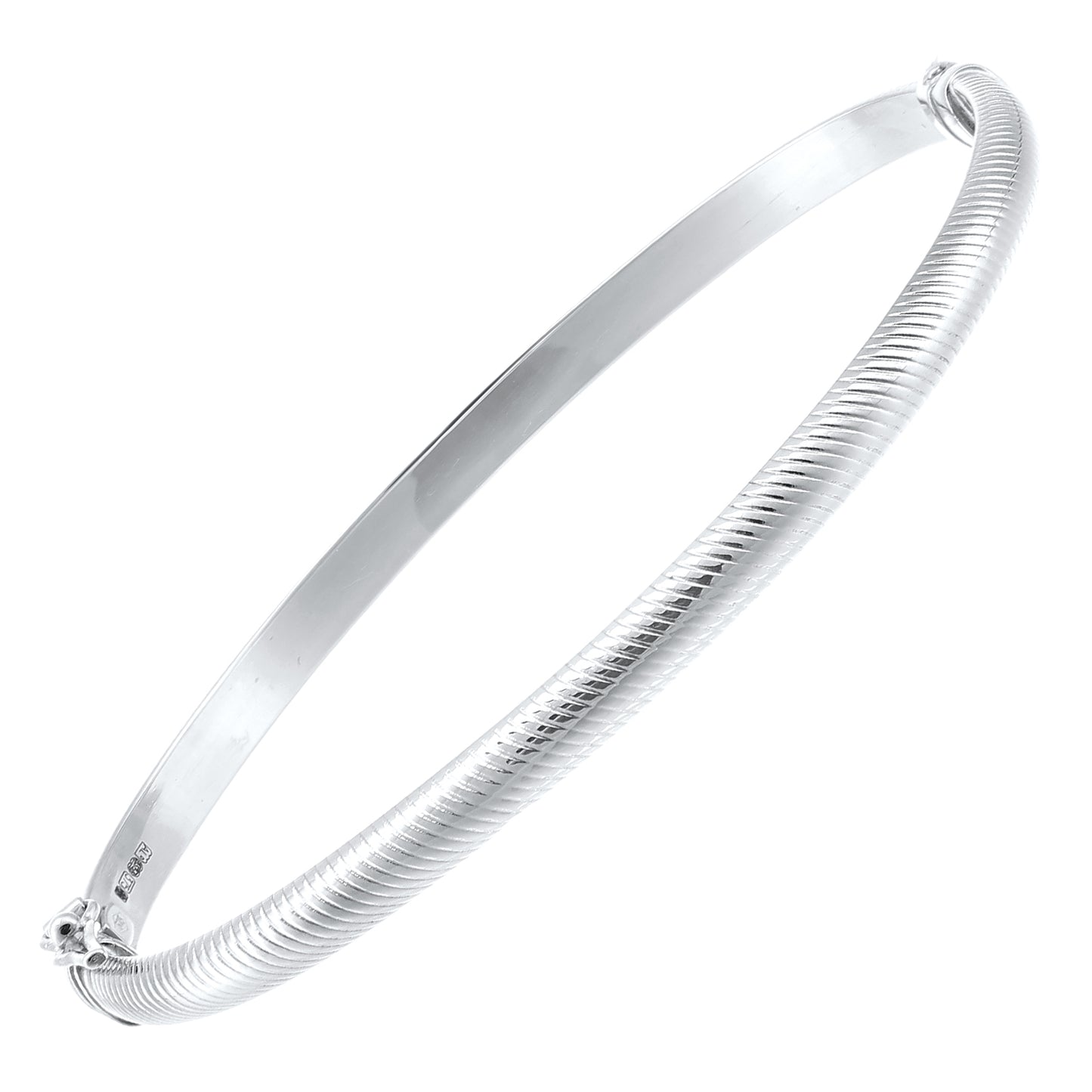 9ct White Gold  D-Shape Ribbed Snake Skin Bangle Bracelet - BNGAXL1601W