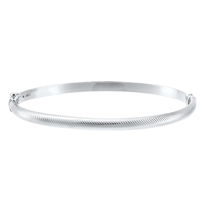 9ct White Gold  D-Shape Ribbed Snake Skin Bangle Bracelet - BNGAXL1601W