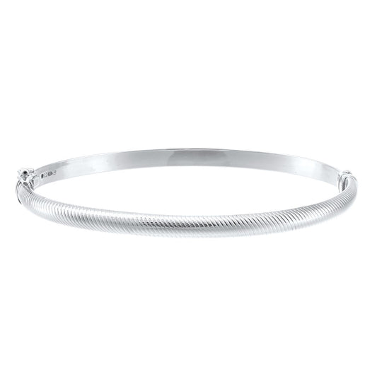 9ct White Gold  D-Shape Ribbed Snake Skin Bangle Bracelet - BNGAXL1601W