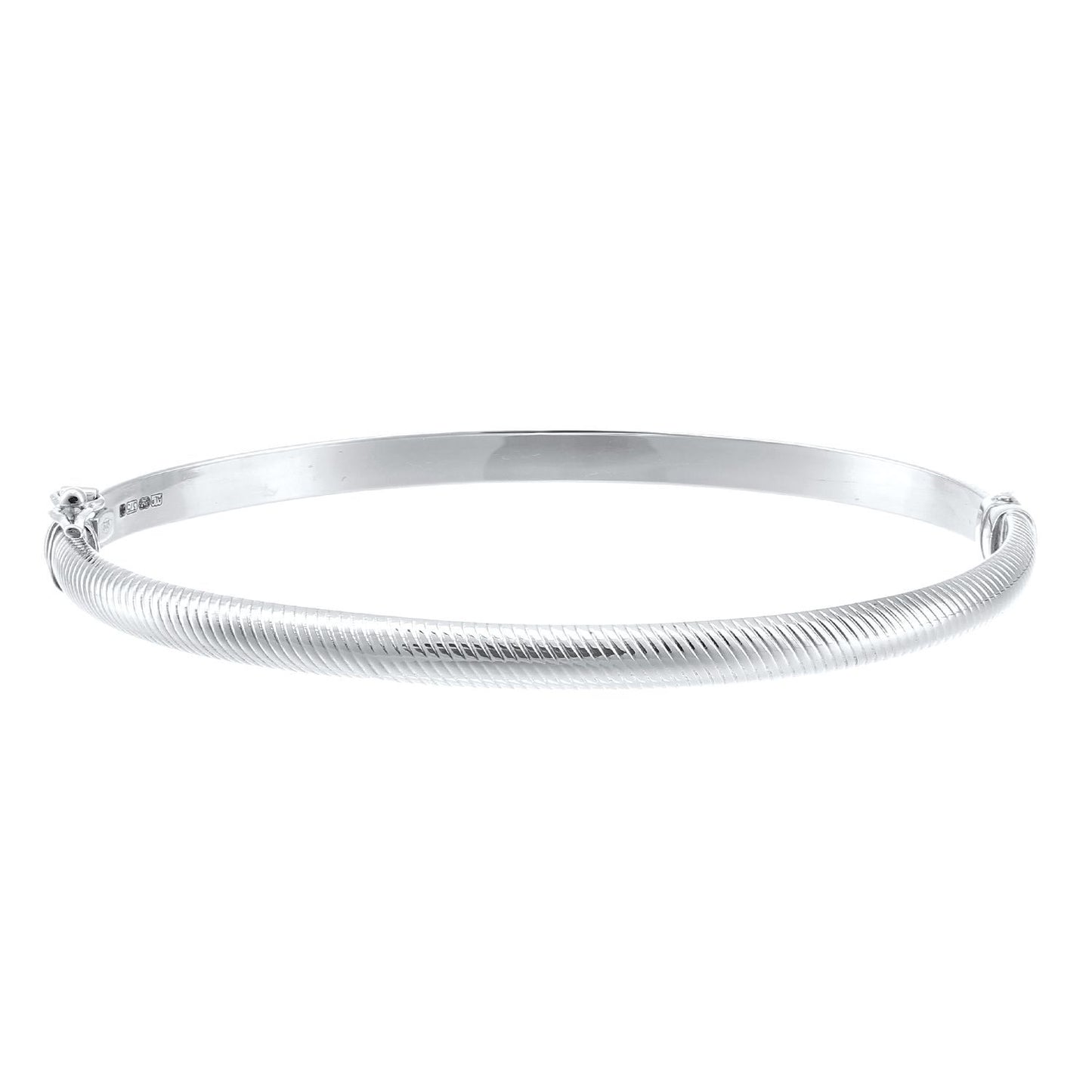 9ct White Gold  D-Shape Ribbed Snake Skin Bangle Bracelet - BNGAXL1601W