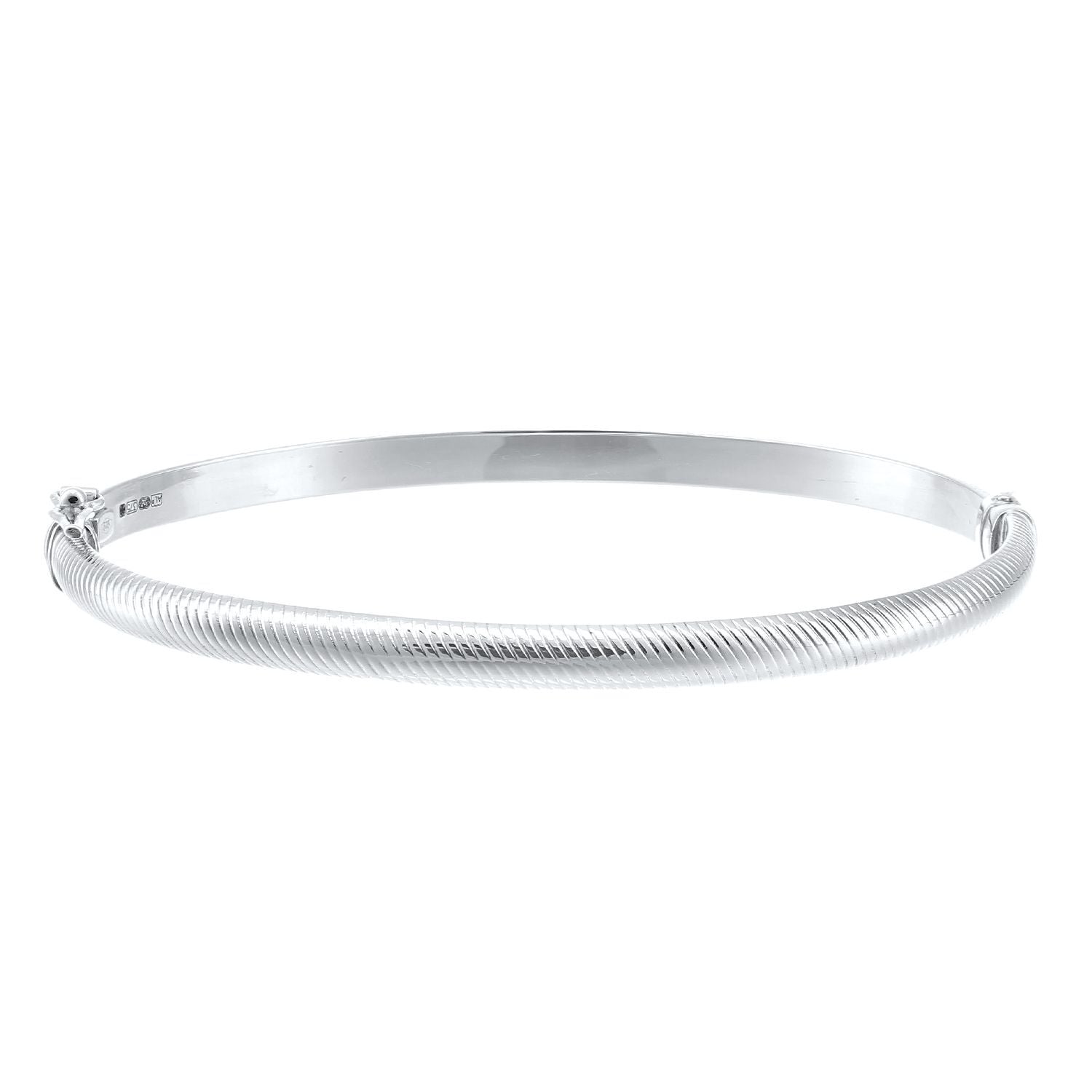 9ct White Gold  D-Shape Ribbed Snake Skin Bangle Bracelet - BNGAXL1601W