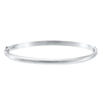 9ct White Gold  D-Shape Ribbed Snake Skin Bangle Bracelet - BNGAXL1601W