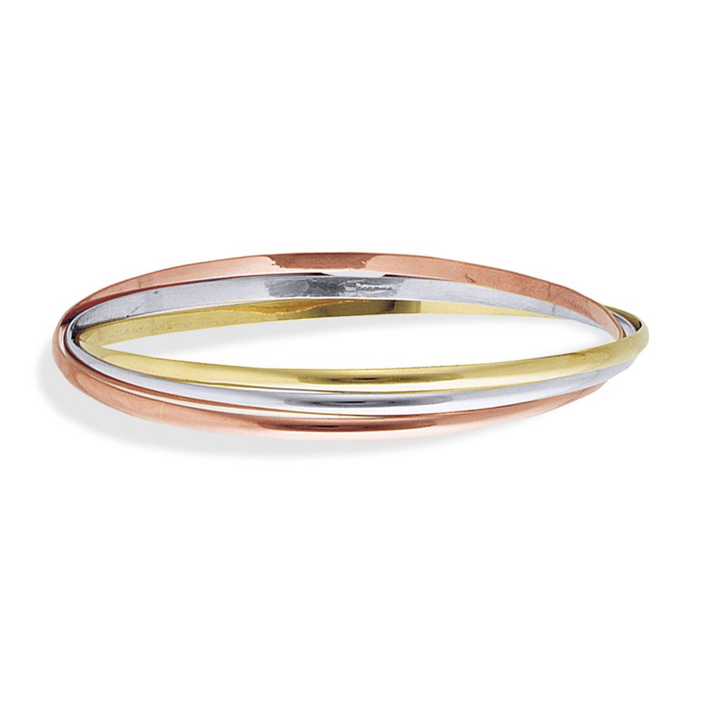 9ct 3-Colour Trinity Gold  Russian Wedding Bangle Bracelet 3mm - BNNR02315