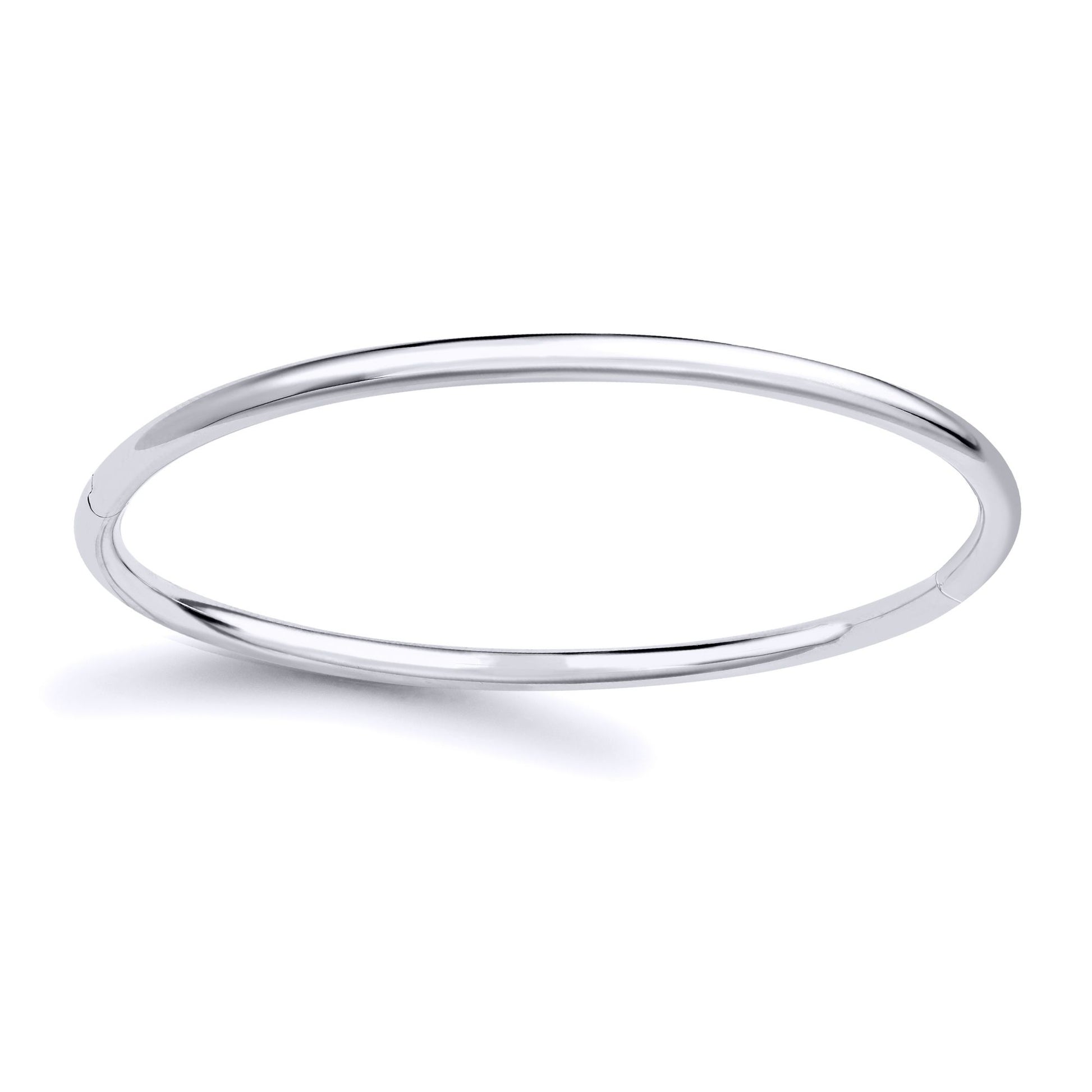9ct White Gold  Round Tube Minimalist Oval Bangle Bracelet 3mm - BNNR02351