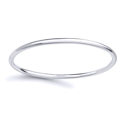9ct White Gold  Round Tube Minimalist Oval Bangle Bracelet 3mm - BNNR02351