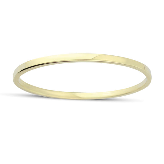 9ct Gold  D-Shape Flat Court Tube Minimalist Oval Bangle 3mm - BNNR02354