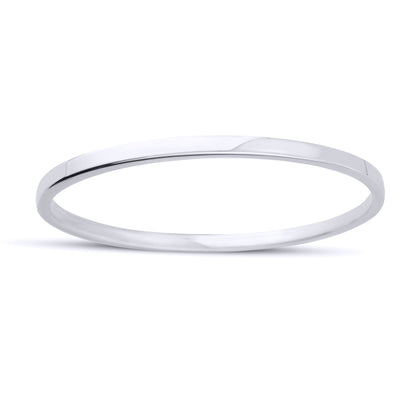 9ct White Gold  D-Shape Flat Court Tube Minimalist Oval Bangle 3mm - BNNR02355