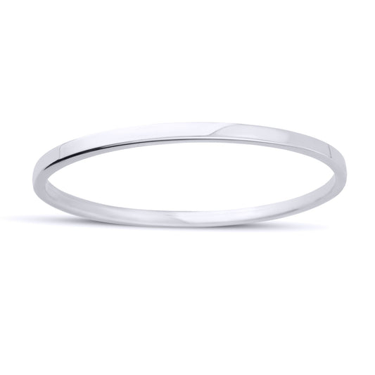 9ct White Gold  D-Shape Flat Court Tube Minimalist Oval Bangle 3mm - BNNR02355