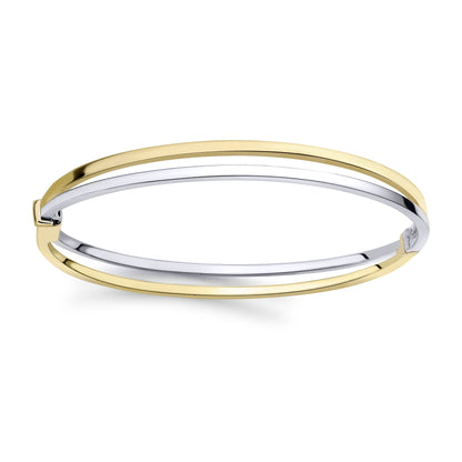 9ct 2-Colour Gold  Rectangular Dual Split Carriageway Bangle 2mm - BNNR02356