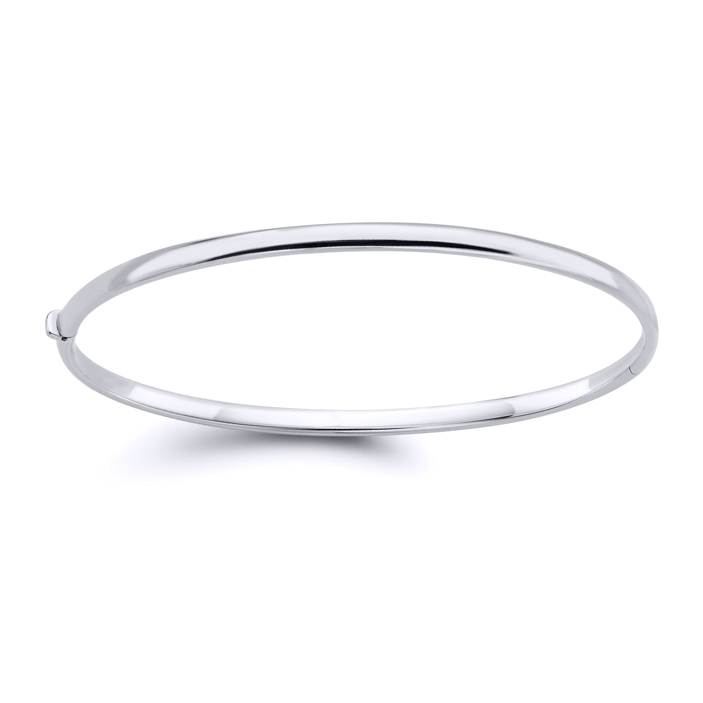 9ct White Gold  D-Shape Tube Minimalist Oval Bangle Bracelet 3mm - BNNR02358