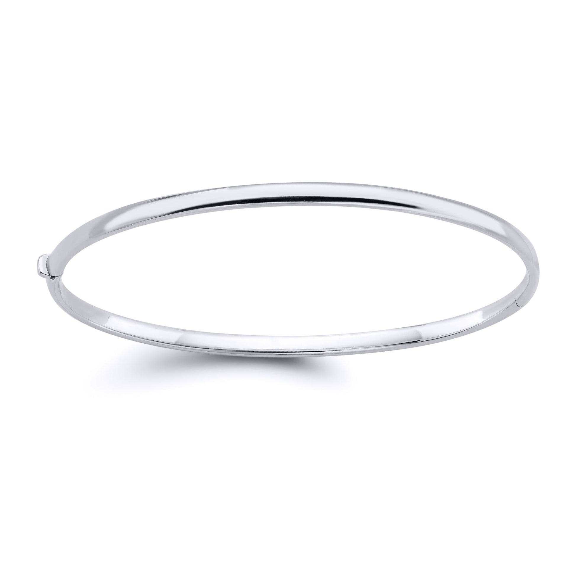 9ct White Gold  D-Shape Tube Minimalist Oval Bangle Bracelet 3mm - BNNR02358