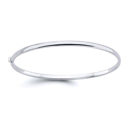 9ct White Gold  D-Shape Tube Minimalist Oval Bangle Bracelet 3mm - BNNR02358