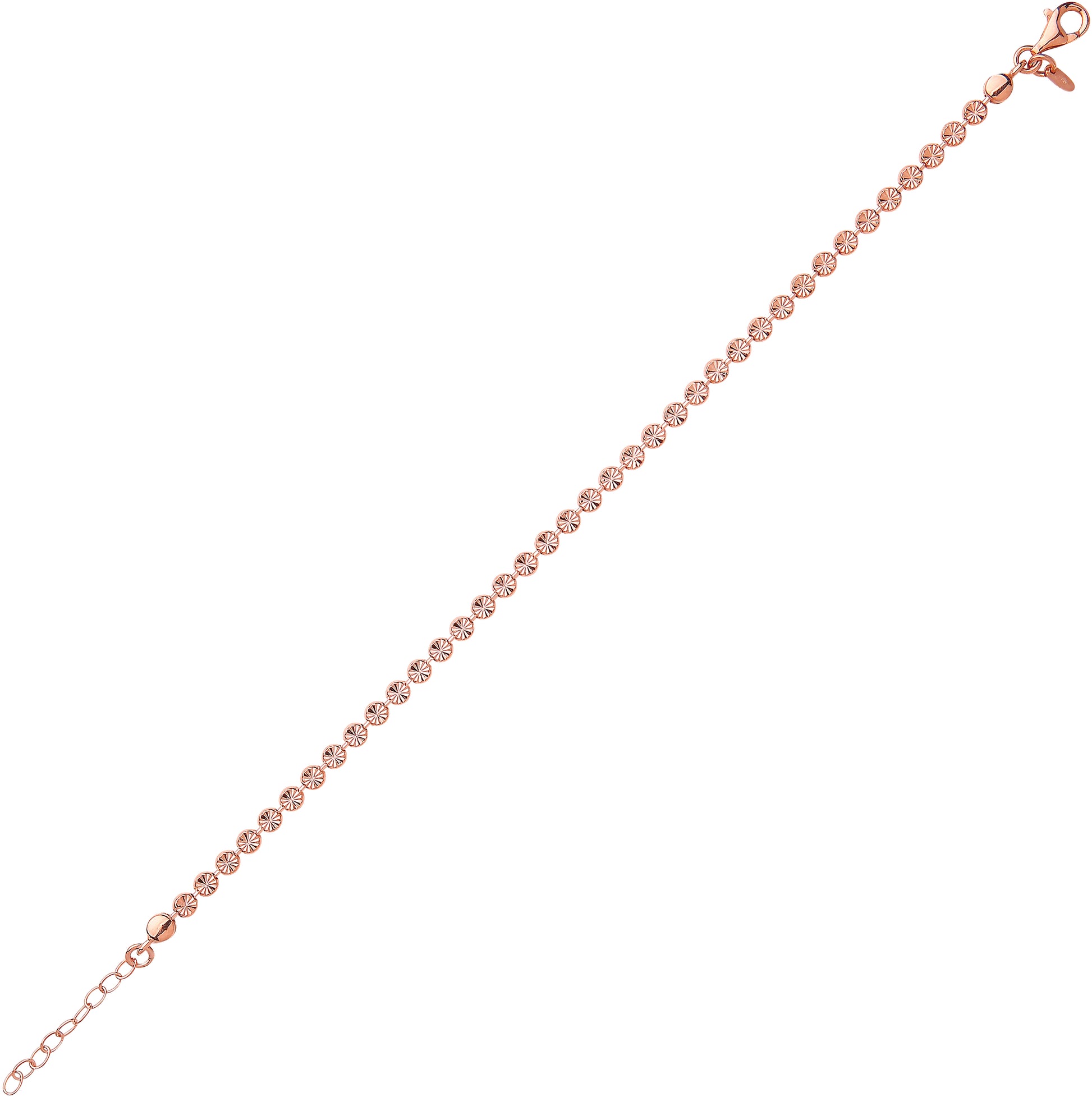 Rose Silver  Flat Bead Bracelet 3mm 7.5" + 1" Extension - BR-DC02