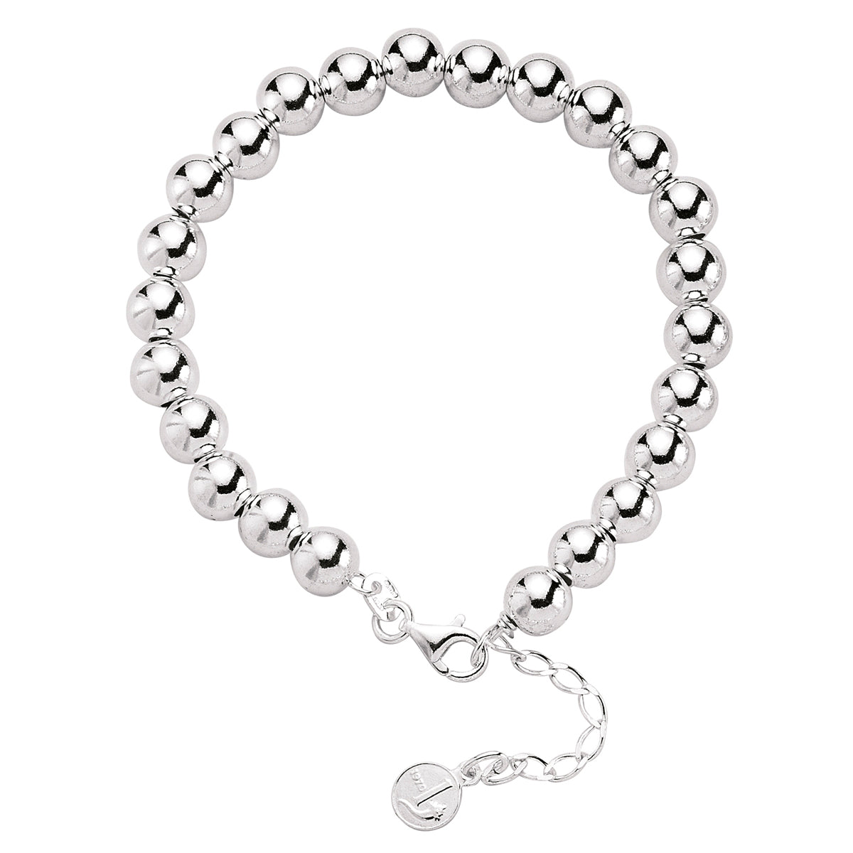 Silver  Polished Ball Bead Bracelet 9mm 7.5 inch - BRC1