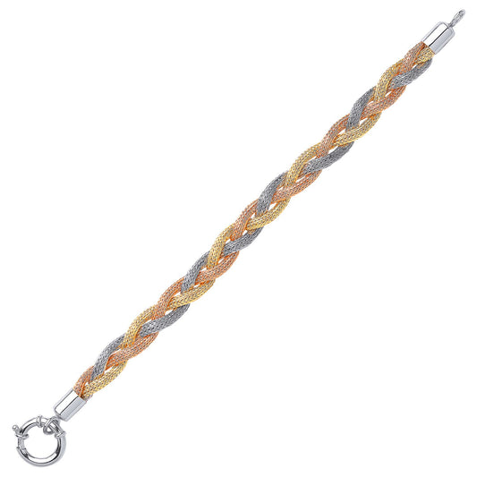 3-Colour Silver  Platted Foxtail Spiga Bracelet - BRC108