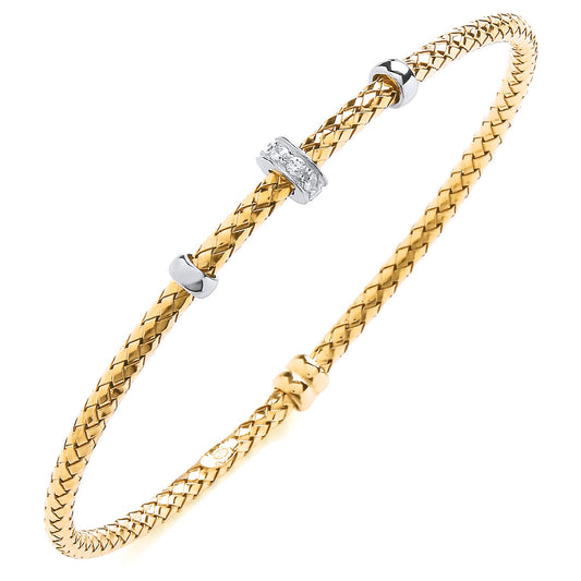 Gilded Silver  CZ Pave Bead Basket Style Bangle Bracelet - BRC126G