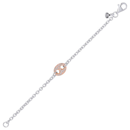 2-Colour Silver  CZ Belcher Cocoa Bean Charm Bracelet - BRC146