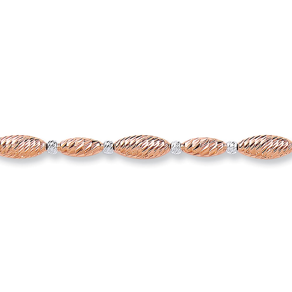 2-Colour Silver  Twisted Shimmering Oval Bead Bracelet - BRC147