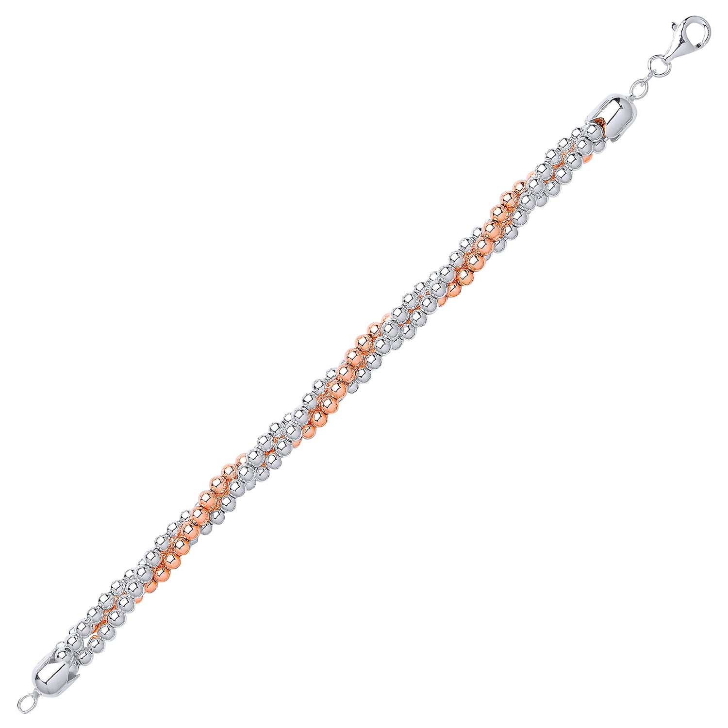 2-Colour Silver  Twisted Bead Ball Popcorn Chain Bracelet - BRC149