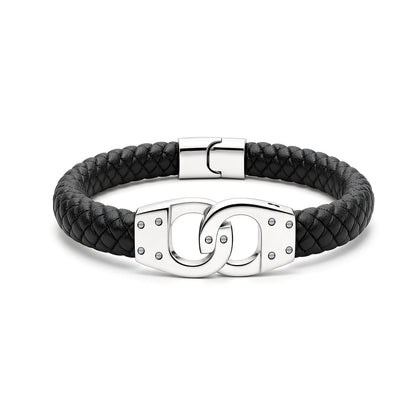Mens Steel Woven Leather  Buckle Handcuffs Bracelet 20mm 8.5 inch - BRC171
