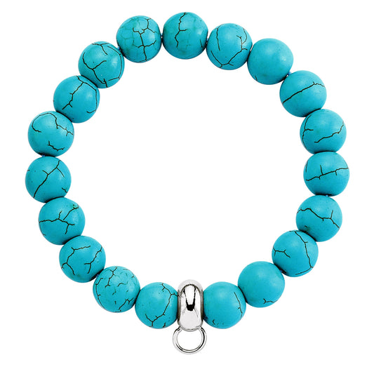 Sterling Silver  10mm Turquoise Bead Charm Bracelet & Plain Loop - BRC17