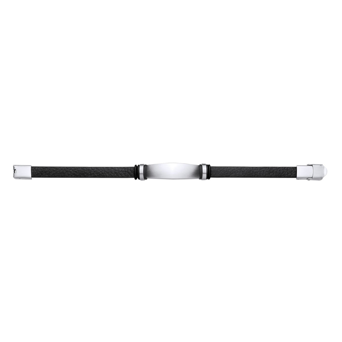 Black Leather Stainless Steel  Strap Bracelet 8" 21cm - BRC203