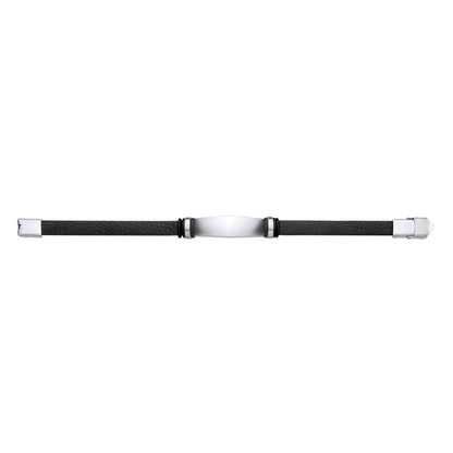 Black Leather Stainless Steel  Strap Bracelet 8" 21cm - BRC203