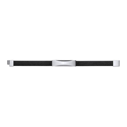 Black Leather Stainless Steel  Strap Bracelet 8" 21cm - BRC204