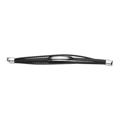 Black Leather Stainless Steel  Strap Bracelet 8" 21cm - BRC205