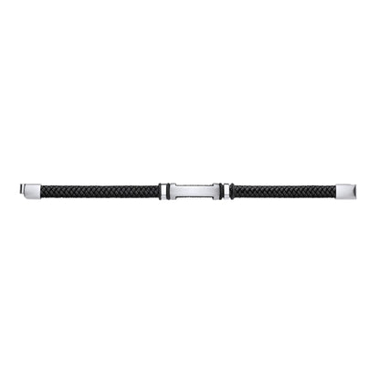 Black Leather Stainless Steel  Strap Bracelet 8" 21cm - BRC206