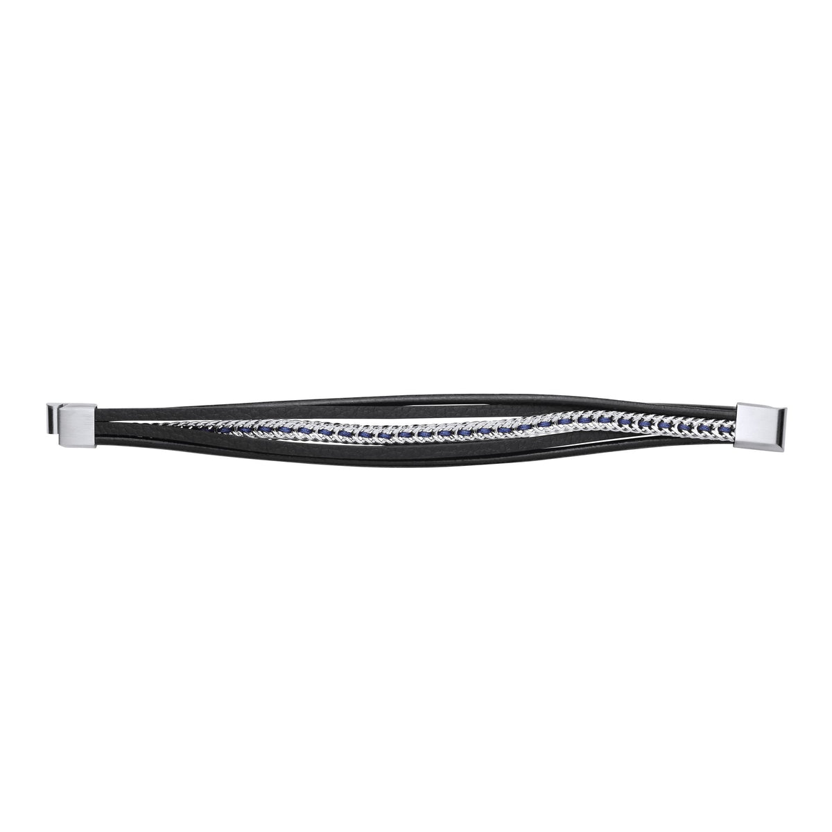 Black Leather Stainless Steel  Strap Bracelet 8" 21cm - BRC208