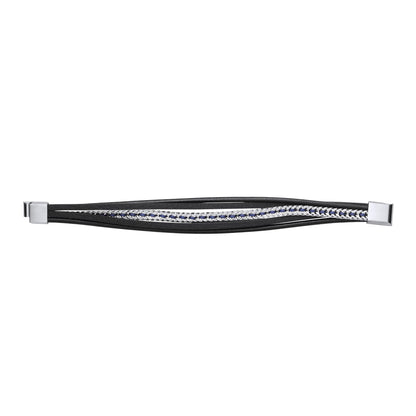 Black Leather Stainless Steel  Strap Bracelet 8" 21cm - BRC208