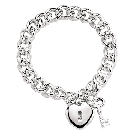 Silver  Heart Padlock Charm Bracelet - BRC22