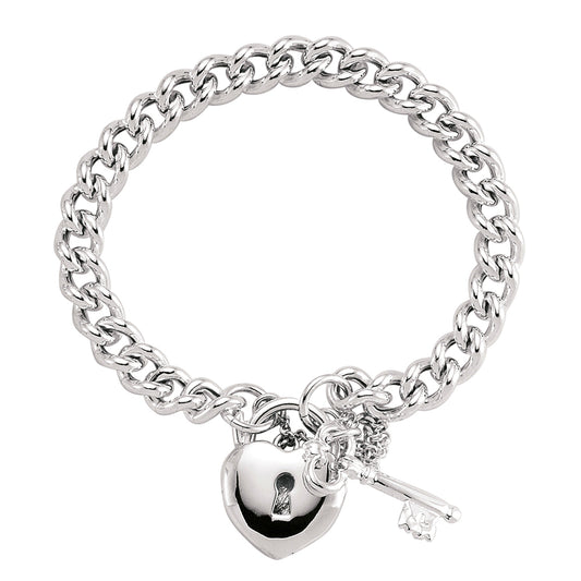 Silver  Heart Padlock Charm Bracelet - BRC23