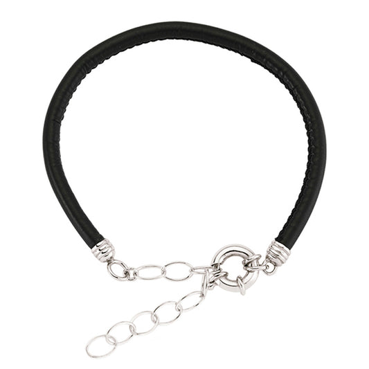 Mens Stainless Steel  Black Leather Braided Strap Bracelet - BRC38