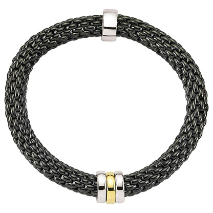 Sterling Silver  Black & Gold-plated Stretchy Panther Bracelet - BRC91B