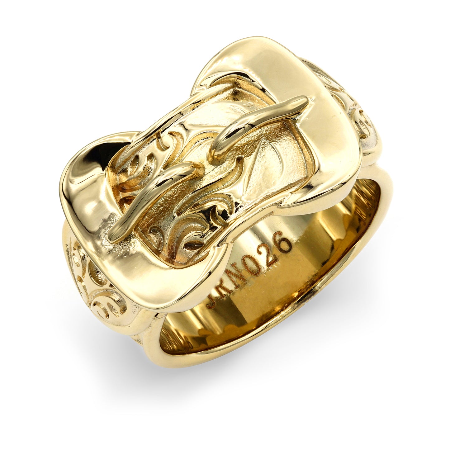 Mens Flash-plated Solid Brass  Double Buckle Ring 16mm Size Z+1 - BRN026
