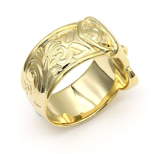 Mens Flash-plated Solid Brass  Single Buckle Ring 16mm Size V - BRN545