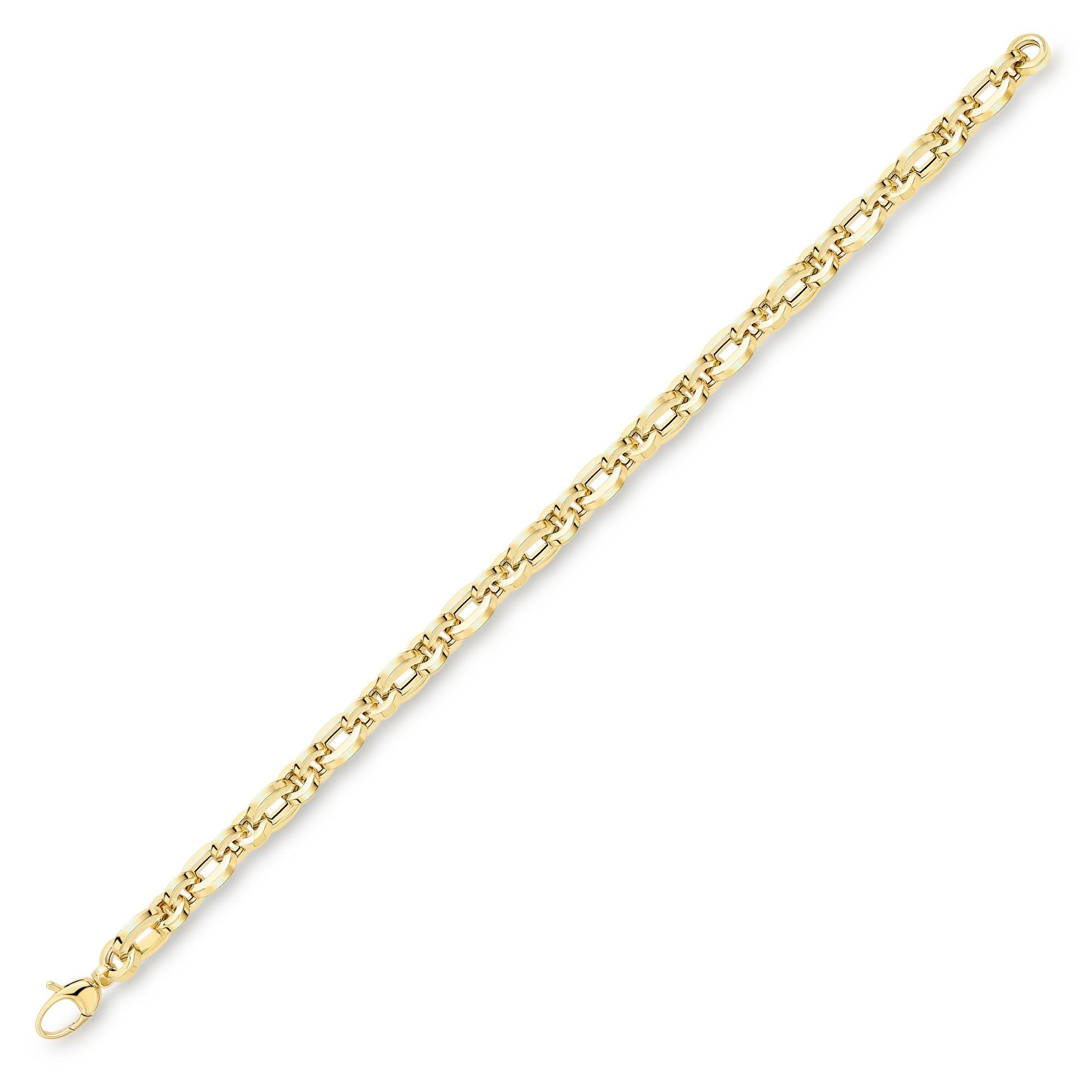 9ct Gold  Squared Circle Oval Links Cable Bracelet 6mm 7.5"/19cm - BRNR02823-07