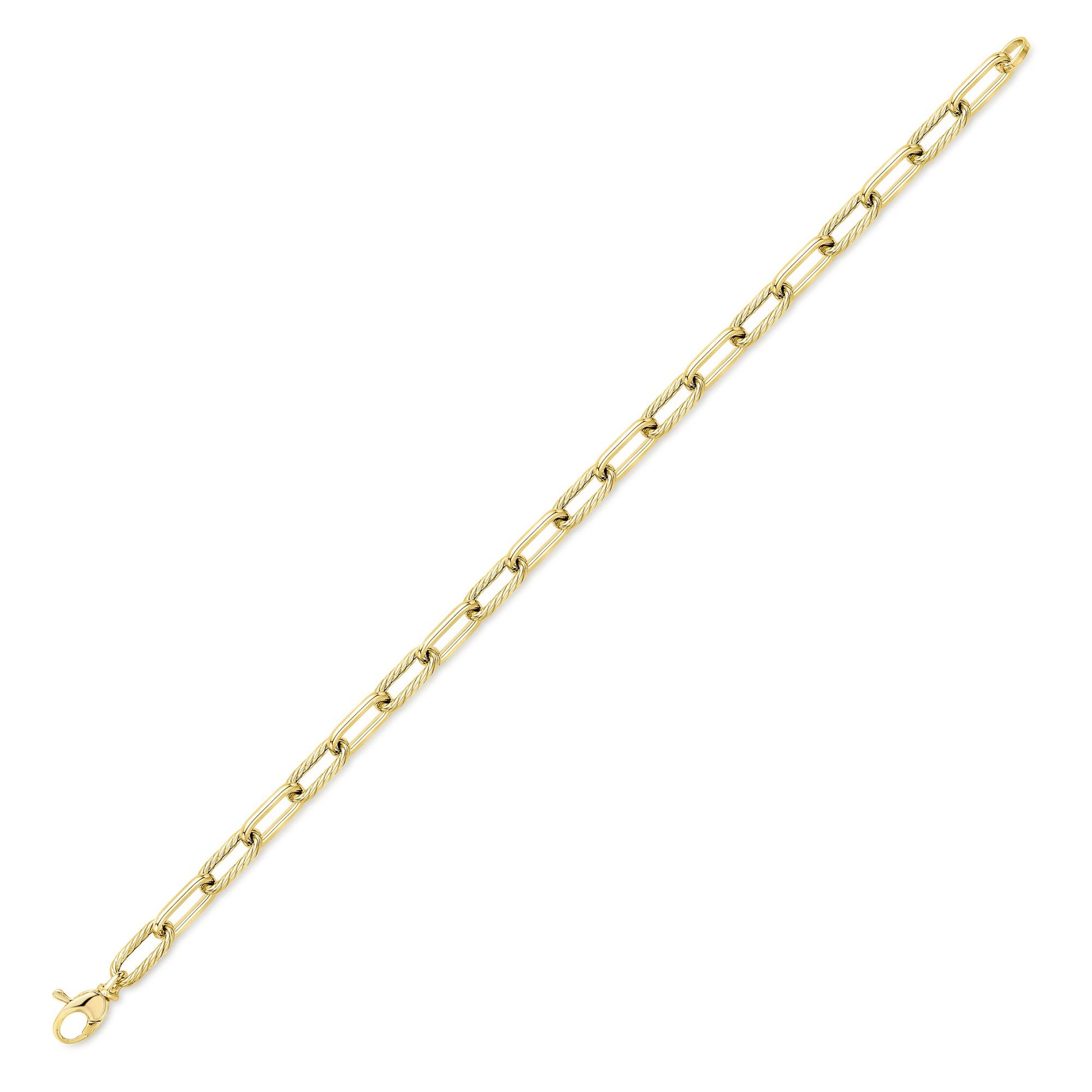 9ct Gold  Twist Rope Oval Paperclip Chain Bracelet 4mm 7.5"/19cm - BRNR02826-07
