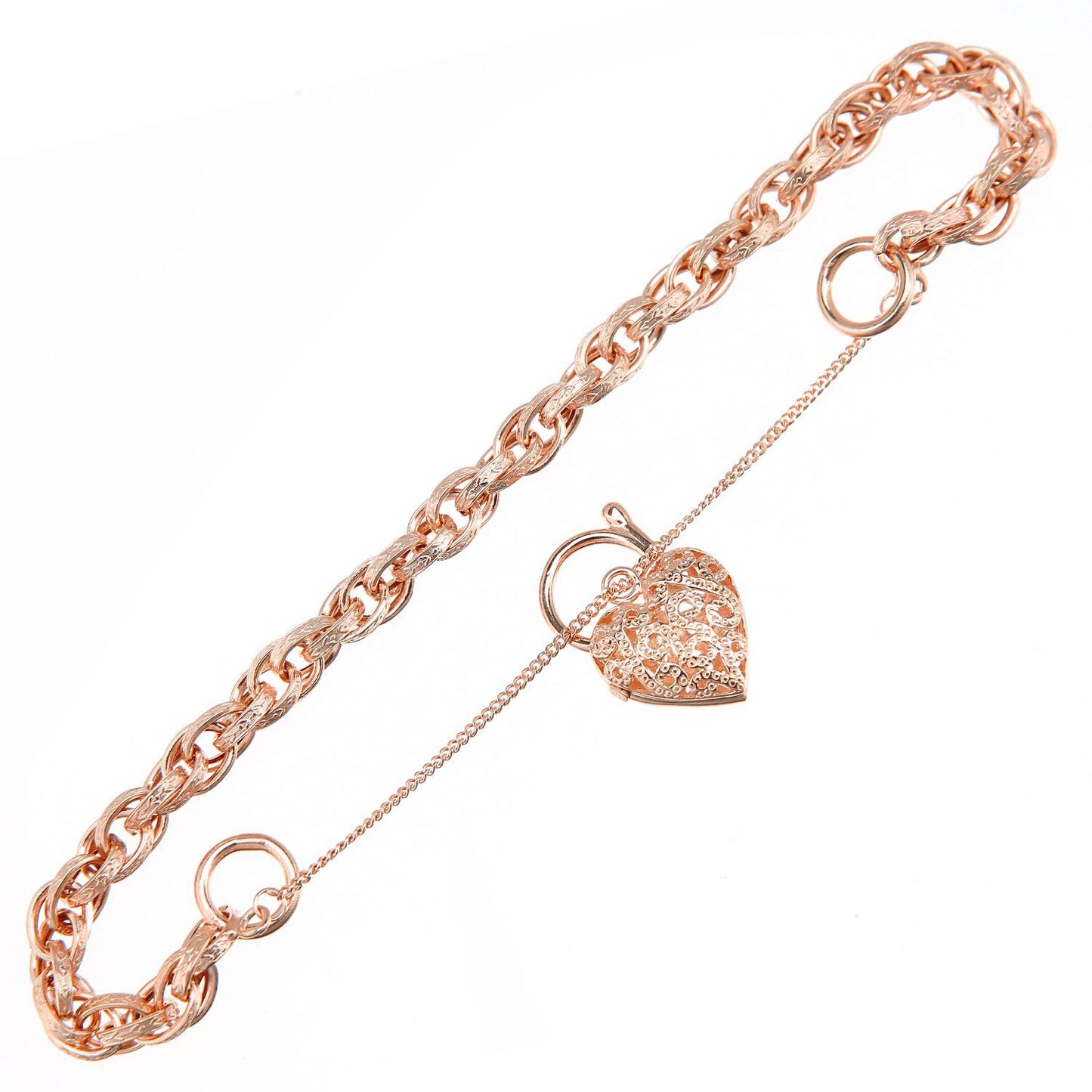 9ct Rose Gold  Padlock Prince of Wales Charm Bracelet 5mm 7.5 inch - BT1AXL624R