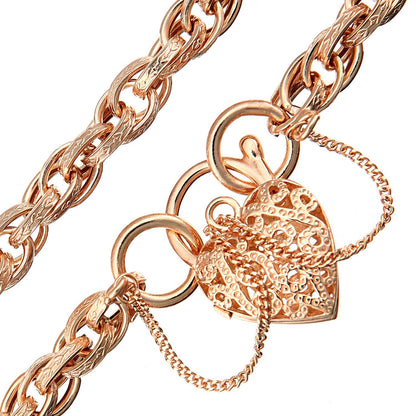 9ct Rose Gold  Padlock Prince of Wales Charm Bracelet 5mm 7.5 inch - BT1AXL624R