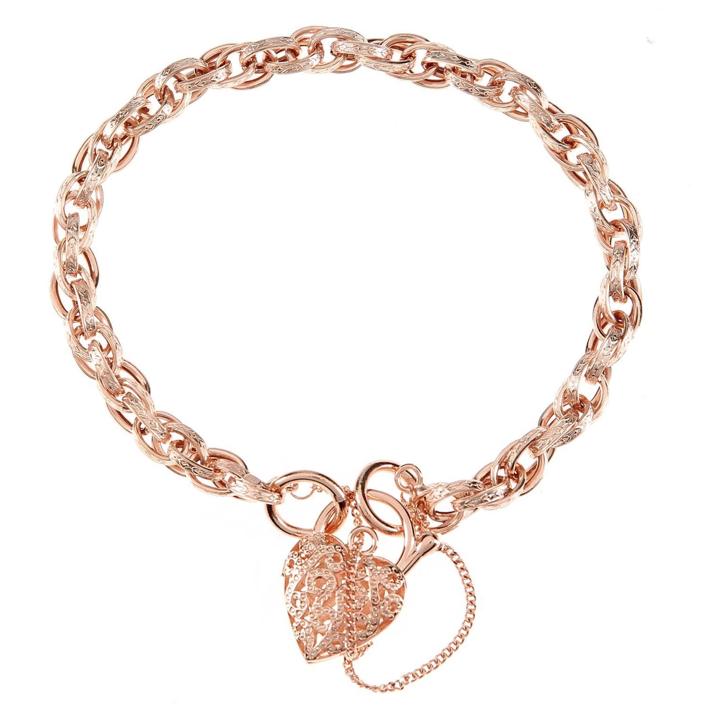 9ct Rose Gold  Padlock Prince of Wales Charm Bracelet 5mm 7.5 inch - BT1AXL624R